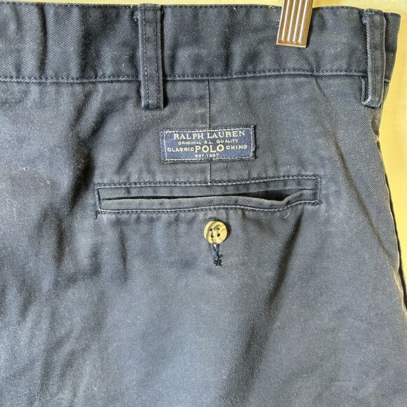 Polo Ralph Lauren Tyler Navy Double Pleated Relaxed Classic Chino Shorts Size 34 - Picture 7 of 12
